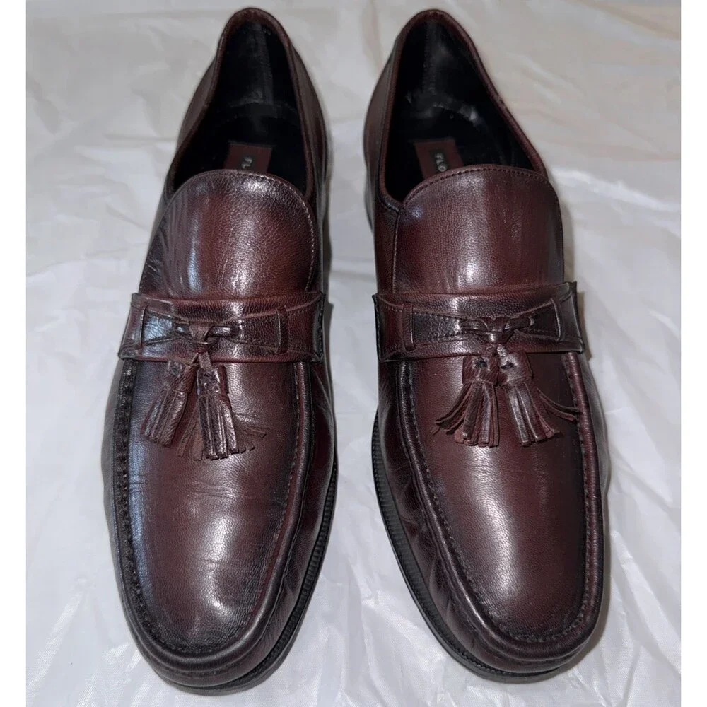 Florsheim Mens Burgundy Leather Kiltie Tassel Loafers Slip On Dress Shoes 9.5 D